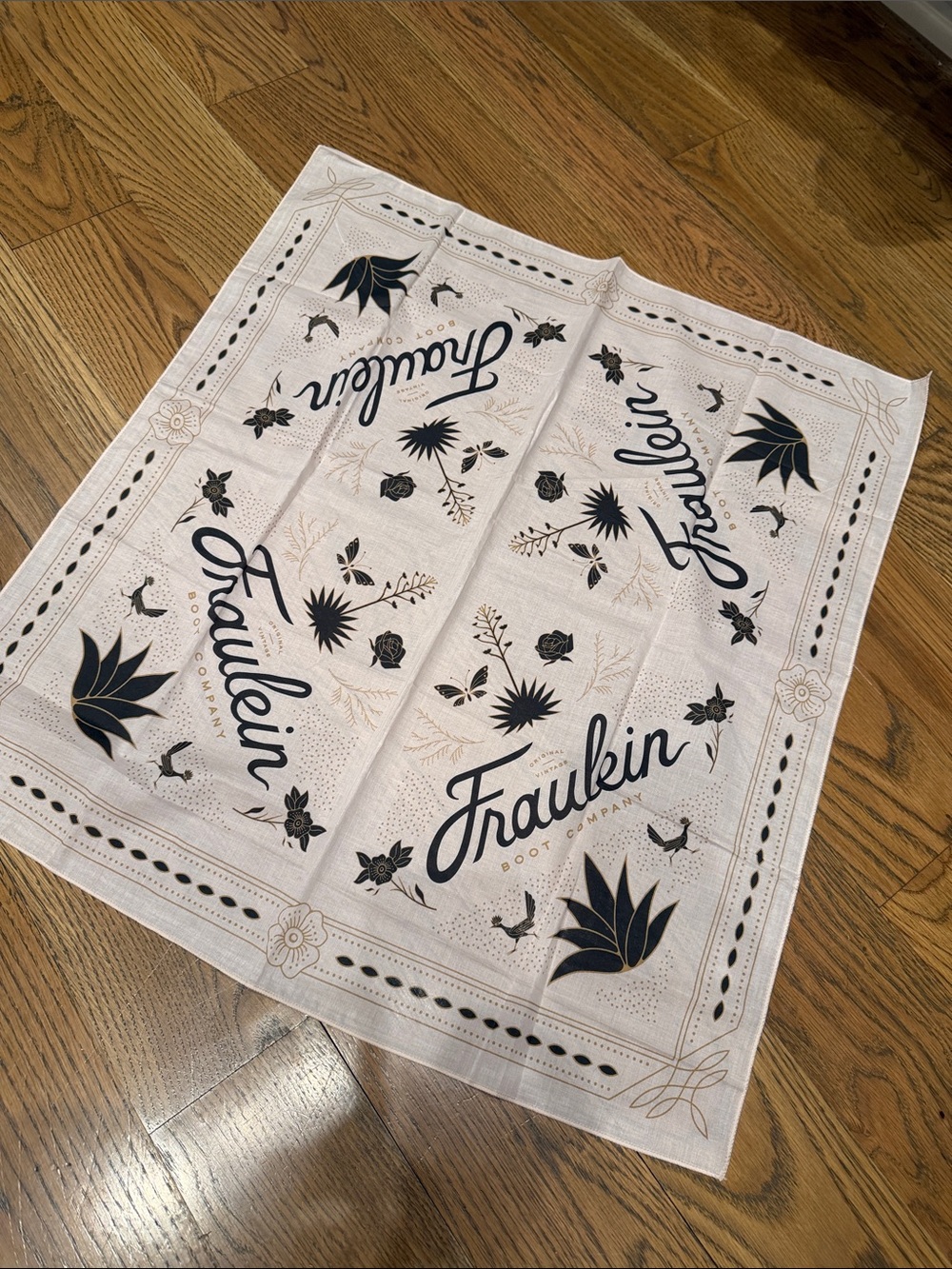 Floral Cotton Bandana Scarf in Beige and Black